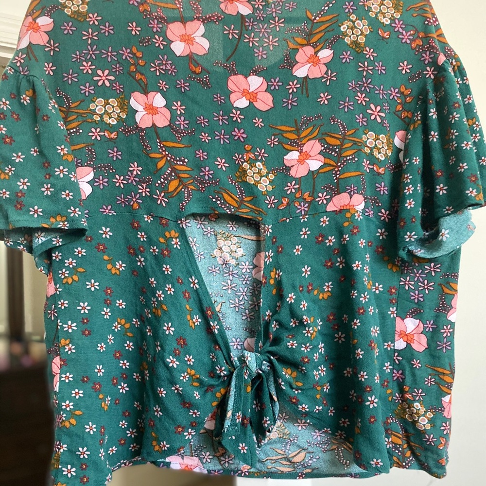 Green floral blouse
